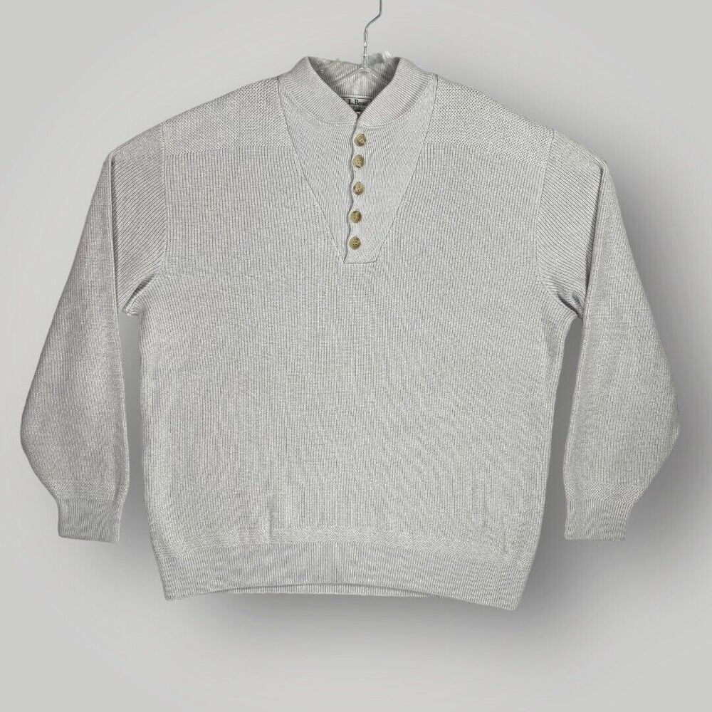 Vintage LL Bean Freeport Maine 1/4 Button Henley Sweater Men's XL Made In USA